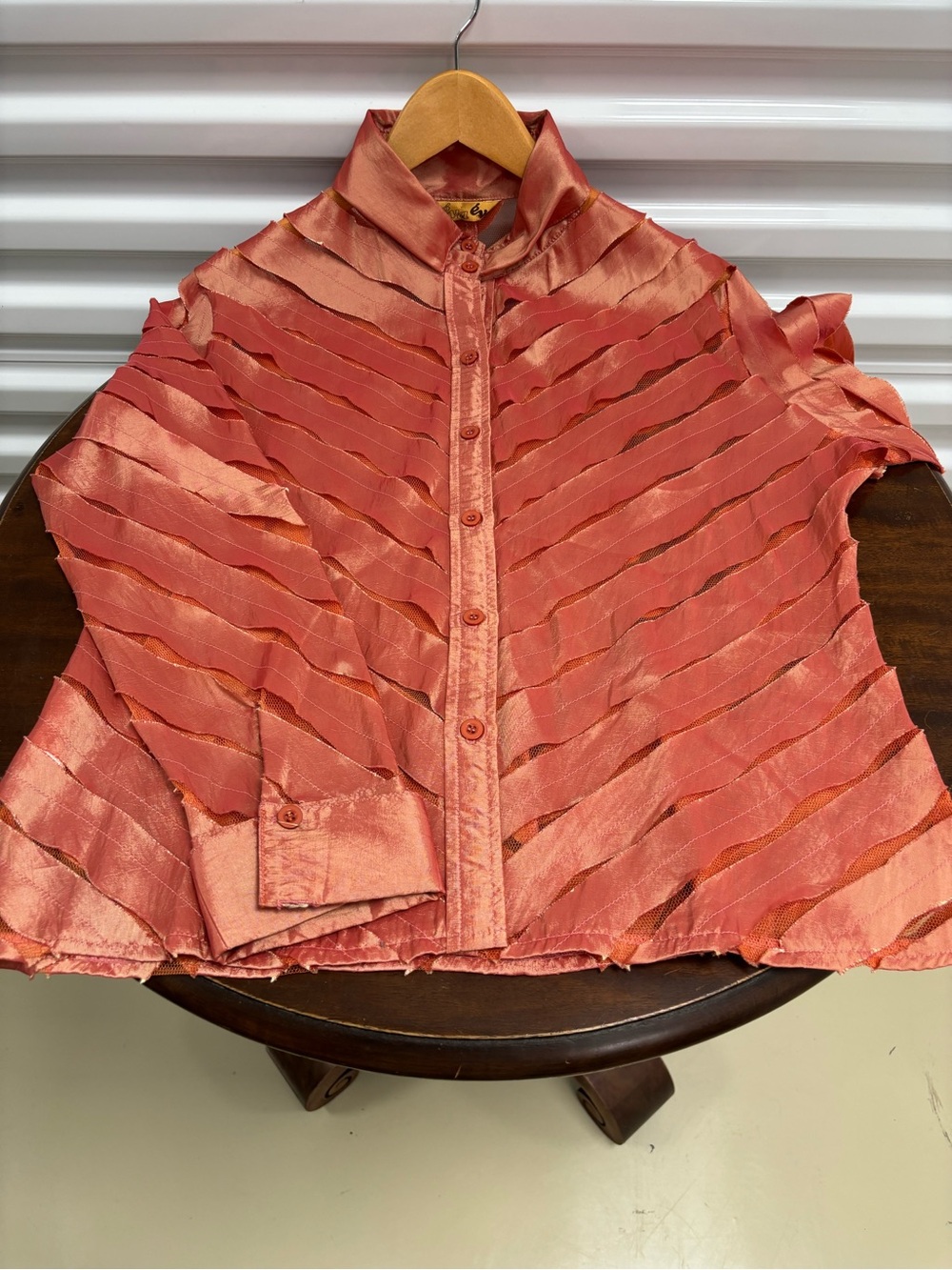 Vintage Peekaboo Coral dress shirt. Irridescent diagonal stripe.